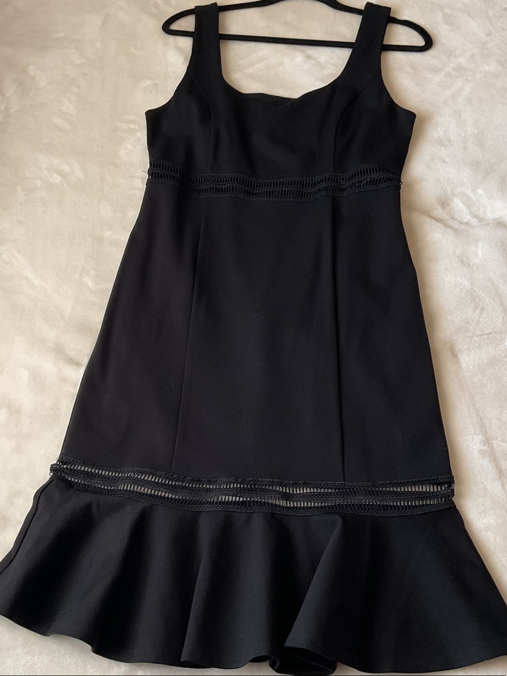 Forever 21 Black Midi Dress with Ladder Trim and Ruffle Hem